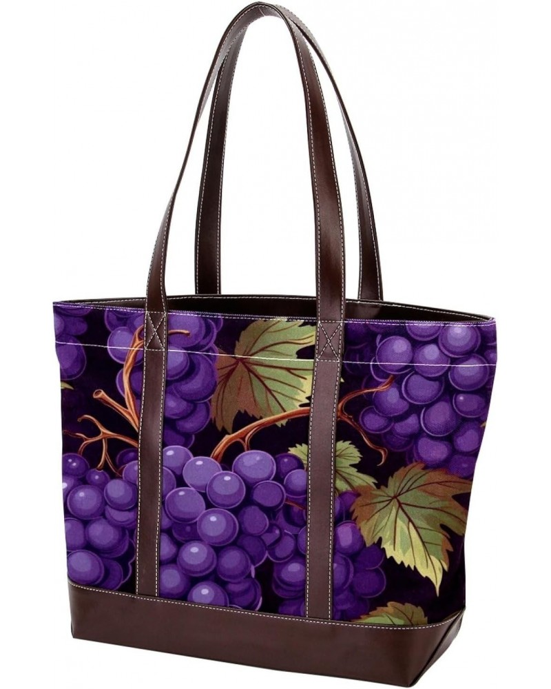 Grapes Canvas Leather Mix Handbag - 13.3x4.7x12.2 in - Stylish and Spacious Women's Shoulder Bag $20.64 Shoulder Bags