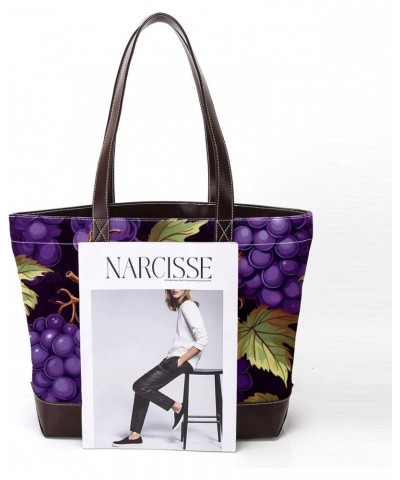 Grapes Canvas Leather Mix Handbag - 13.3x4.7x12.2 in - Stylish and Spacious Women's Shoulder Bag $20.64 Shoulder Bags