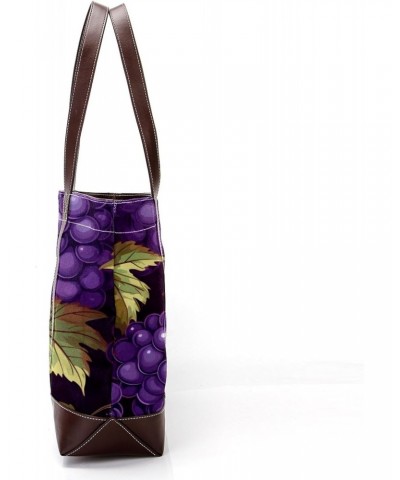 Grapes Canvas Leather Mix Handbag - 13.3x4.7x12.2 in - Stylish and Spacious Women's Shoulder Bag $20.64 Shoulder Bags