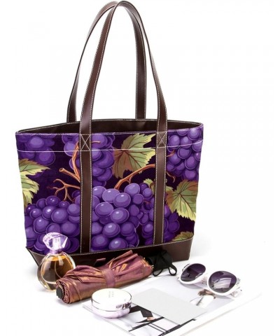 Grapes Canvas Leather Mix Handbag - 13.3x4.7x12.2 in - Stylish and Spacious Women's Shoulder Bag $20.64 Shoulder Bags