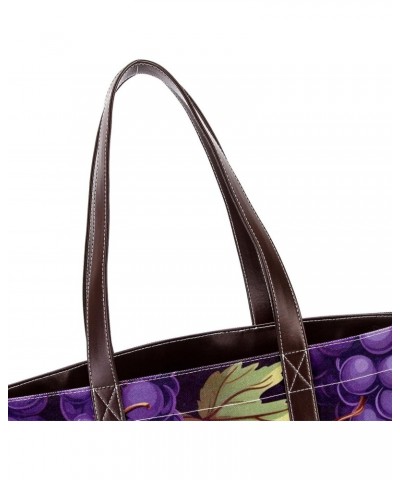 Grapes Canvas Leather Mix Handbag - 13.3x4.7x12.2 in - Stylish and Spacious Women's Shoulder Bag $20.64 Shoulder Bags