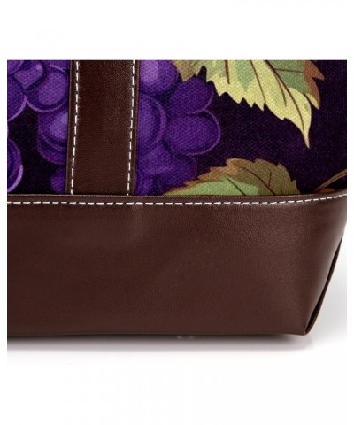 Grapes Canvas Leather Mix Handbag - 13.3x4.7x12.2 in - Stylish and Spacious Women's Shoulder Bag $20.64 Shoulder Bags