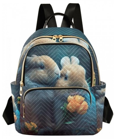 Small Fashion Backpack for Women Rabbit Lover Print Ladies Travel Daypack Aesthetic Shoulder Bag 11.4×6.1×14.1 IN $13.12 Back...