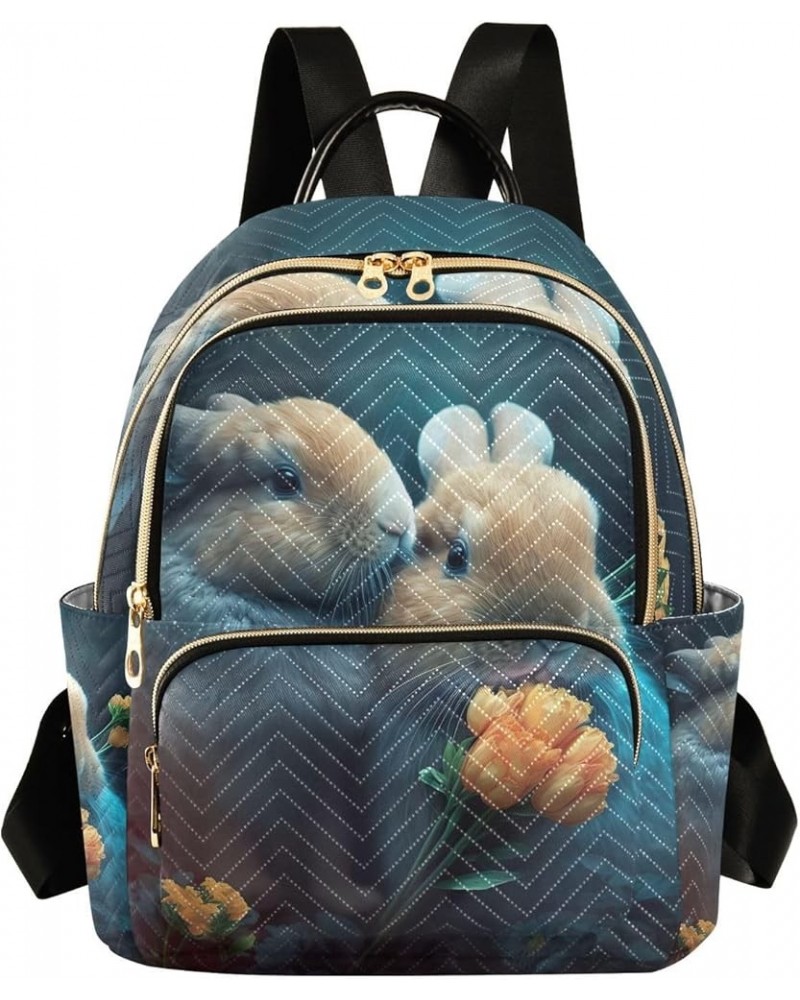 Small Fashion Backpack for Women Rabbit Lover Print Ladies Travel Daypack Aesthetic Shoulder Bag 11.4×6.1×14.1 IN $13.12 Back...