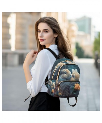 Small Fashion Backpack for Women Rabbit Lover Print Ladies Travel Daypack Aesthetic Shoulder Bag 11.4×6.1×14.1 IN $13.12 Back...