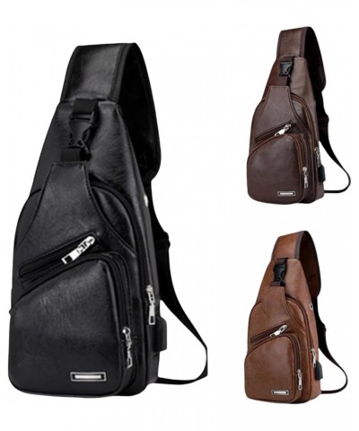 Leather Sling Bag Crossbody Backpack for Men Women Multipurpose Casual Outdoor Travel Backpack Shoulder Chest Pack Black $8.9...