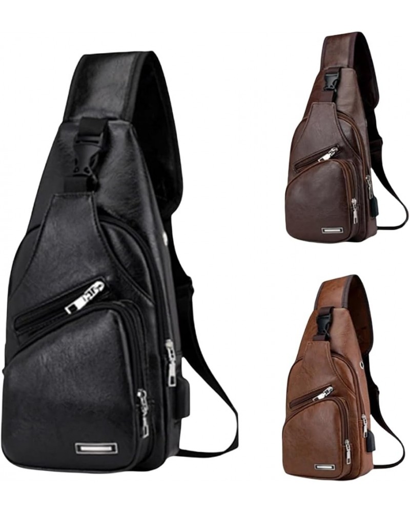 Leather Sling Bag Crossbody Backpack for Men Women Multipurpose Casual Outdoor Travel Backpack Shoulder Chest Pack Black $8.9...