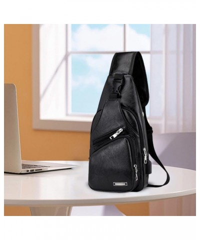 Leather Sling Bag Crossbody Backpack for Men Women Multipurpose Casual Outdoor Travel Backpack Shoulder Chest Pack Black $8.9...