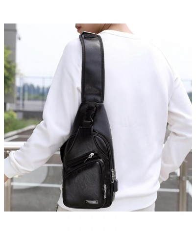 Leather Sling Bag Crossbody Backpack for Men Women Multipurpose Casual Outdoor Travel Backpack Shoulder Chest Pack Black $8.9...