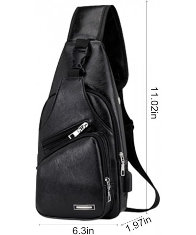 Leather Sling Bag Crossbody Backpack for Men Women Multipurpose Casual Outdoor Travel Backpack Shoulder Chest Pack Black $8.9...