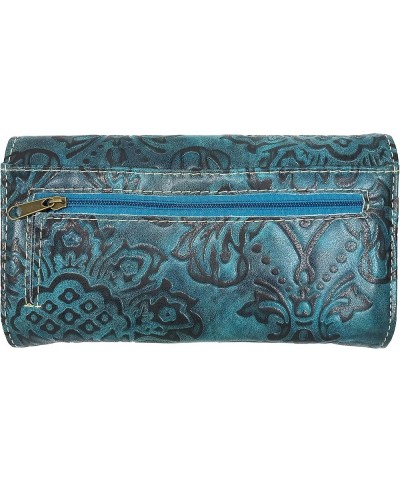 Women Western Floral Damask Pattern Medallion Crossbody Wrist Trifold Wallet (Brown) Turquoise $14.39 Wallets