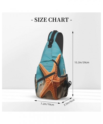 Ocean Beach Starfish Wooden Crossbody Sling Bag for Men Women Sling Backpack Shoulder Bag Casual Hiking Daypack Chest Bag for...