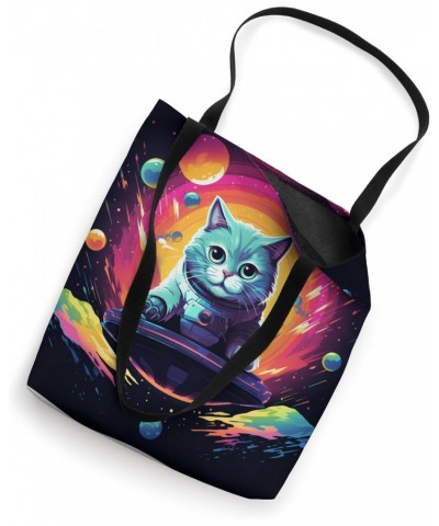 Spaceship Cat galaxy space Cat Alien Kitty Mom Dad Tote Bag $11.72 Totes