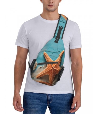 Ocean Beach Starfish Wooden Crossbody Sling Bag for Men Women Sling Backpack Shoulder Bag Casual Hiking Daypack Chest Bag for...