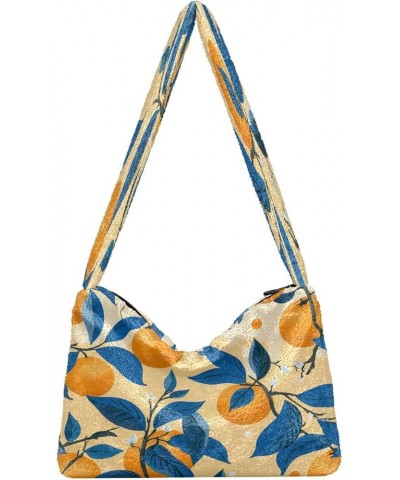 Tropical Leaves Green Leaves Womens Shoulder Bag, Book Tote Bag, Autumn Handbags Blue Orange Branch Oranges-8 $12.99 Totes