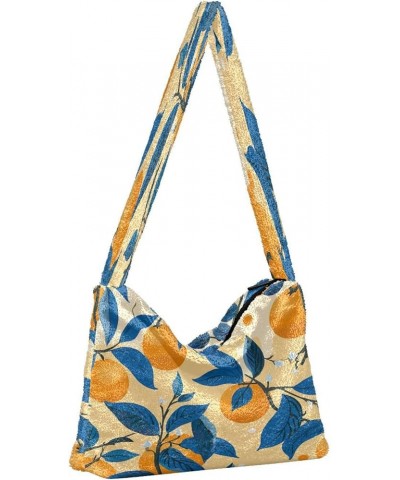 Tropical Leaves Green Leaves Womens Shoulder Bag, Book Tote Bag, Autumn Handbags Blue Orange Branch Oranges-8 $12.99 Totes