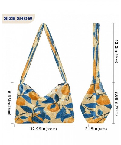 Tropical Leaves Green Leaves Womens Shoulder Bag, Book Tote Bag, Autumn Handbags Blue Orange Branch Oranges-8 $12.99 Totes