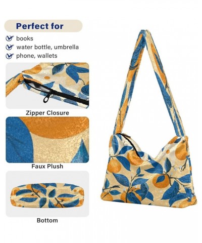 Tropical Leaves Green Leaves Womens Shoulder Bag, Book Tote Bag, Autumn Handbags Blue Orange Branch Oranges-8 $12.99 Totes