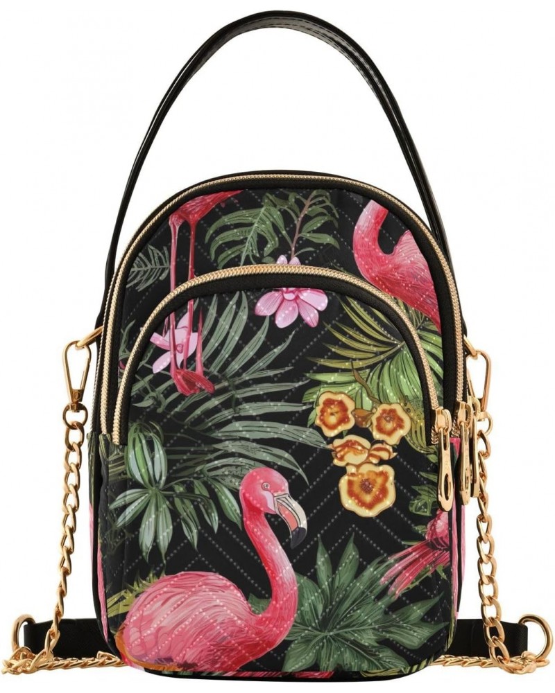 Palm Leaves Flamingo Crossbody Bag for Women Cell Phone Purse Wallet with Removable Chain Shoulder Handbag for Travel Passpor...