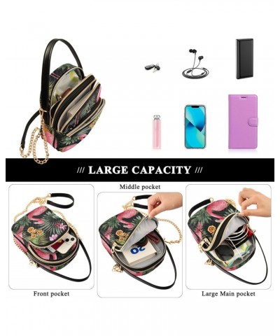 Palm Leaves Flamingo Crossbody Bag for Women Cell Phone Purse Wallet with Removable Chain Shoulder Handbag for Travel Passpor...