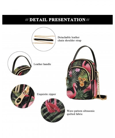 Palm Leaves Flamingo Crossbody Bag for Women Cell Phone Purse Wallet with Removable Chain Shoulder Handbag for Travel Passpor...