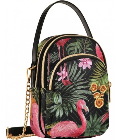 Palm Leaves Flamingo Crossbody Bag for Women Cell Phone Purse Wallet with Removable Chain Shoulder Handbag for Travel Passpor...