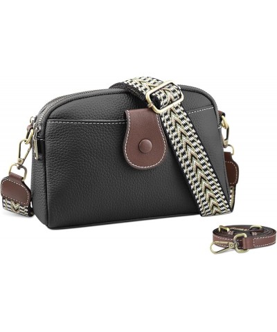 Genuine Leather Crossbody Bag for Women - Womens Crossbody Purse with Wide Guitar Strap and Narrow Leather Strap Black $30.60...