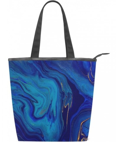 Navy Blue Gold Marble Tote Handbag for Women Tote Bag, Canvas + leather Shoulder Bag, Hobo bag, Satchel Purse(237ri1d) $13.24...