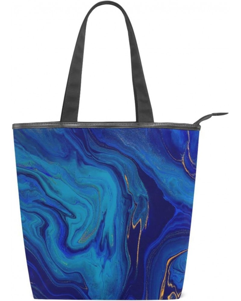 Navy Blue Gold Marble Tote Handbag for Women Tote Bag, Canvas + leather Shoulder Bag, Hobo bag, Satchel Purse(237ri1d) $13.24...