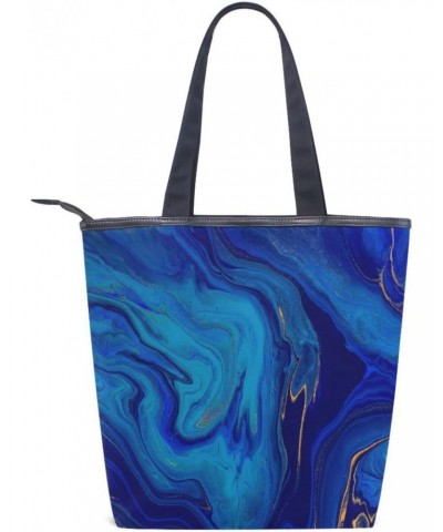 Navy Blue Gold Marble Tote Handbag for Women Tote Bag, Canvas + leather Shoulder Bag, Hobo bag, Satchel Purse(237ri1d) $13.24...