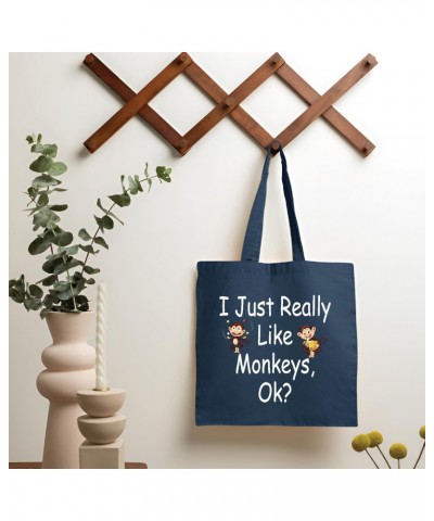 I just really like monkeys graphic cute humor for Monkey lover Navy Black Multicolor Canvas Tote Bag $19.03 Totes