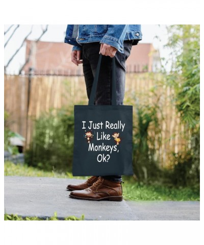 I just really like monkeys graphic cute humor for Monkey lover Navy Black Multicolor Canvas Tote Bag $19.03 Totes