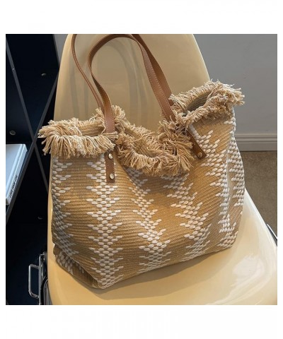 Women's Large Wovens Tote Bag Tassel Shoulder Bag Canvas Handbag Purse for Women Khaki $30.35 Totes