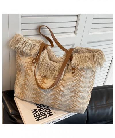 Women's Large Wovens Tote Bag Tassel Shoulder Bag Canvas Handbag Purse for Women Khaki $30.35 Totes