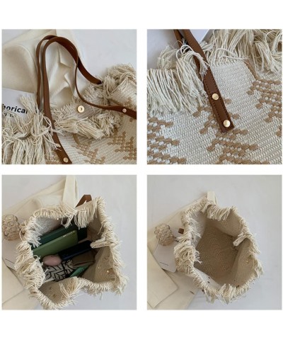 Women's Large Wovens Tote Bag Tassel Shoulder Bag Canvas Handbag Purse for Women Khaki $30.35 Totes