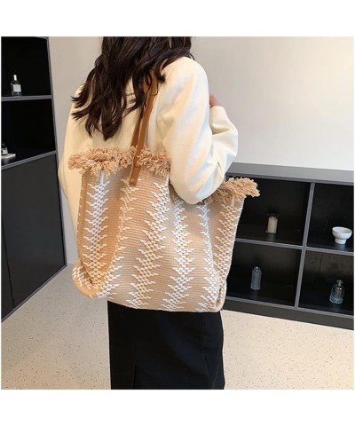 Women's Large Wovens Tote Bag Tassel Shoulder Bag Canvas Handbag Purse for Women Khaki $30.35 Totes