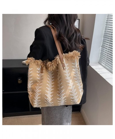 Women's Large Wovens Tote Bag Tassel Shoulder Bag Canvas Handbag Purse for Women Khaki $30.35 Totes