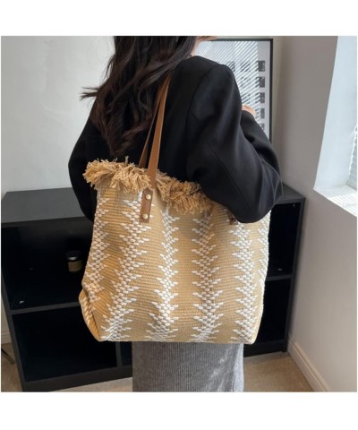 Women's Large Wovens Tote Bag Tassel Shoulder Bag Canvas Handbag Purse for Women Khaki $30.35 Totes