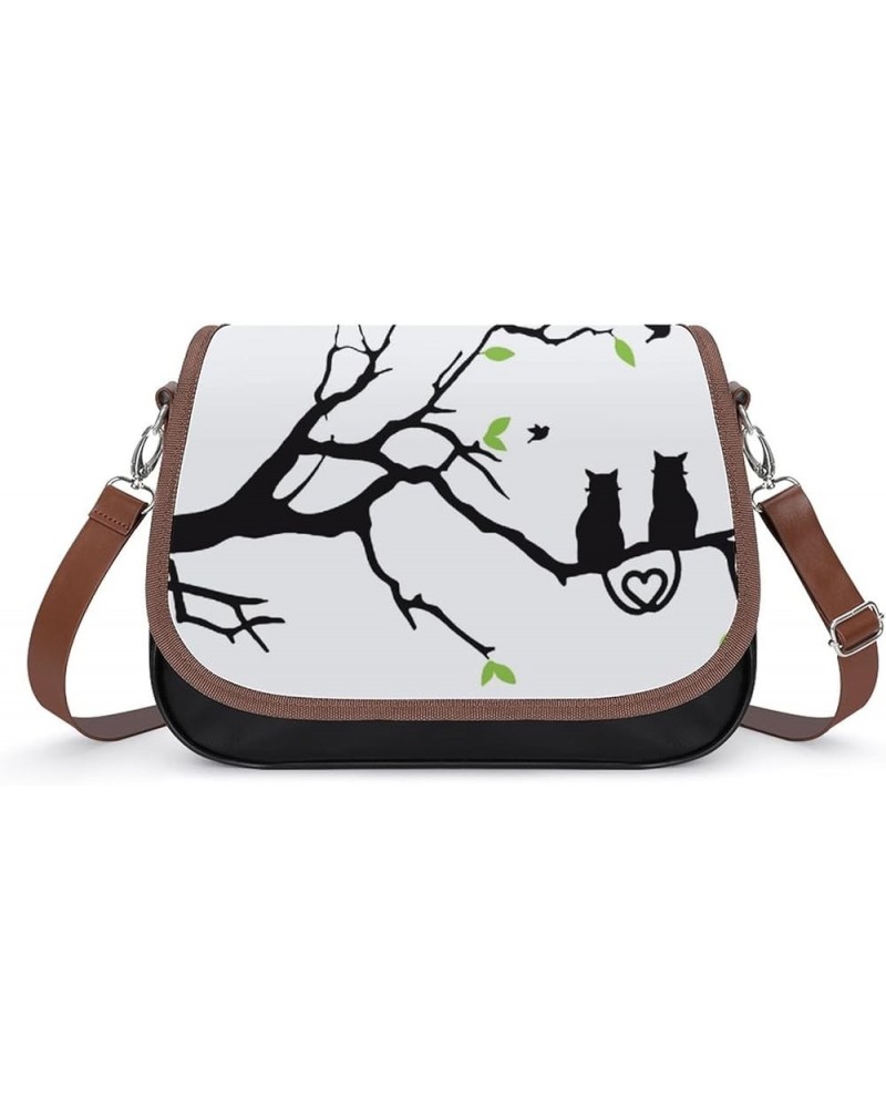 Printed Crossbody Bags Women City Leather Shoulder Bag Satchel Hobo Bags Trendy Tree And Cat Color8 $21.50 Hobo Bags