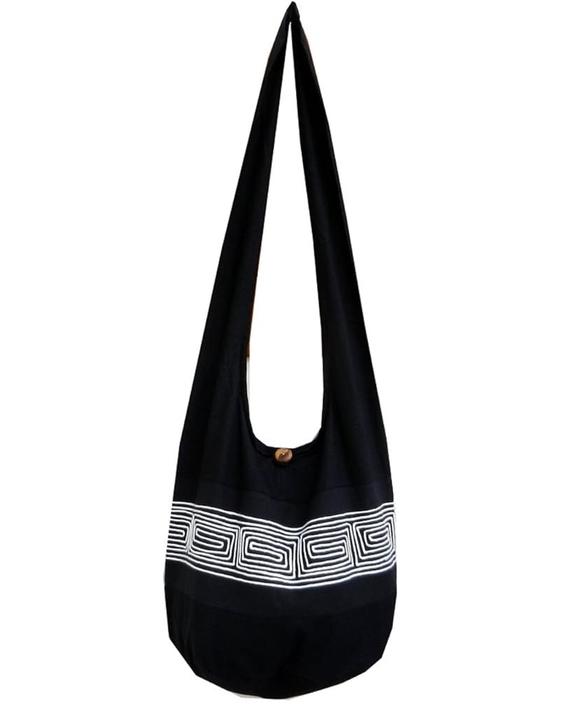 BTP! Thai Cotton Embroidered Sling Crossbody Shoulder Bag Purse Hippie Hobo Gypsy Bohemian Large Black Nd2 $15.11 Totes