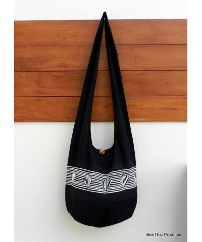 BTP! Thai Cotton Embroidered Sling Crossbody Shoulder Bag Purse Hippie Hobo Gypsy Bohemian Large Black Nd2 $15.11 Totes