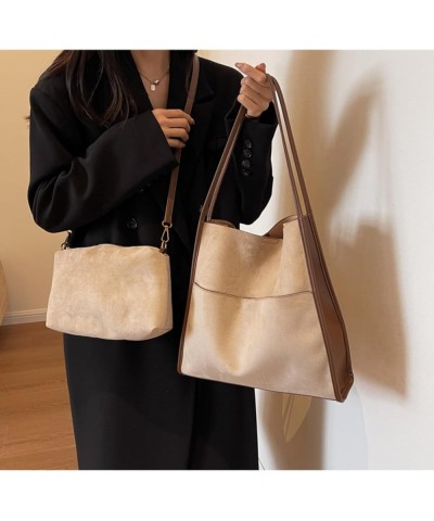 Womens 2 Pcs Set Retro Shoulder Bag Leather Bucket Tote Bag for Women Vintage Tote Bags Handbag Large (Coffee) Khaki $40.66 T...