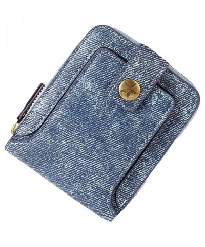 Foreign Trade New Men's Short Multi Functional Denim Fabric Horizontal Zipper Wallet Mens Travel Wallet (Light Blue, One Size...