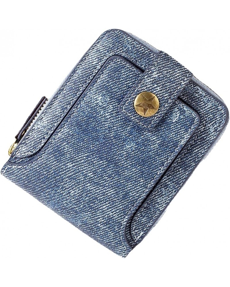 Foreign Trade New Men's Short Multi Functional Denim Fabric Horizontal Zipper Wallet Mens Travel Wallet (Light Blue, One Size...