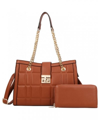 Fashion Handbags for Women Leather Satchel Purses Set Quilted Tote Shoulder Bag for work/gift 8718-brown $31.50 Totes