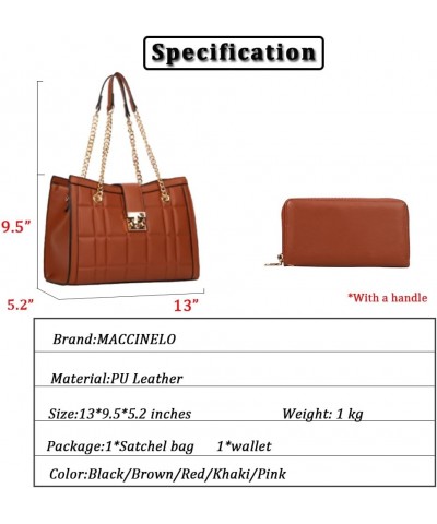 Fashion Handbags for Women Leather Satchel Purses Set Quilted Tote Shoulder Bag for work/gift 8718-brown $31.50 Totes