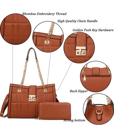 Fashion Handbags for Women Leather Satchel Purses Set Quilted Tote Shoulder Bag for work/gift 8718-brown $31.50 Totes