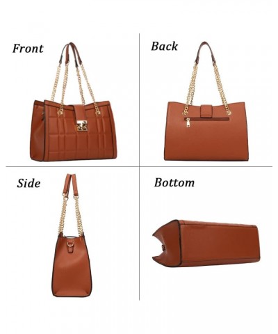 Fashion Handbags for Women Leather Satchel Purses Set Quilted Tote Shoulder Bag for work/gift 8718-brown $31.50 Totes