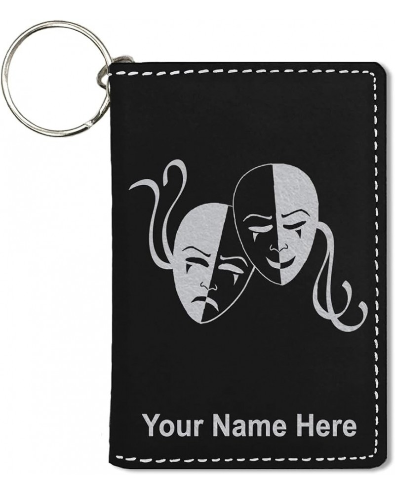 ID Holder Wallet, Drama Masks, Personalized Engraving Included (Rustic) Black with Silver $15.95 Wallets