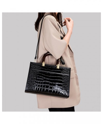 Women Handbag Crocodile Pattern Leather Satchel Top Handle Purse Ladies Fashion Crossbody Bag Tote with Clutch (Black) Black ...